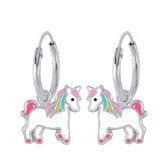 Joy|S - Zilveren paard bedel oorbellen - eenhoorn oorringen - unicorn multicolor