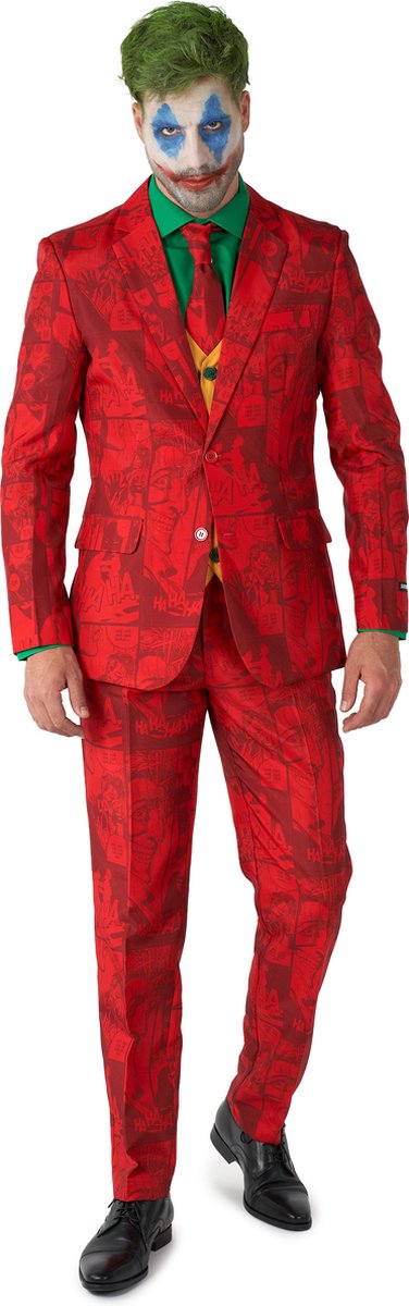Suitmeister Scarlet Joker™ - Heren Pak - Halloween Kostuum - Verkleedkleding - Batman DC Comics - Komt met Colbert, Pantalon, Stropdas en Gillet - Rood - Maat XL