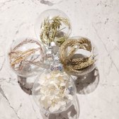 4 luxe kerstballen met droogbloemen (8 cm) Beige Wit