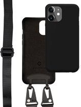 Coverzs telefoonhoesje geschikt voor iPhone 12/12 Pro hoesje - silicone hoesje met koord - telefoonkoord - telefoonketting - optimale bescherming - zwart