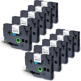 TELANO® 10 stuks Label Tapes TZe-231 Compatible voor Brother P-Touch Labelprinter Zwart op Wit - 12mm x 8m