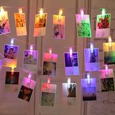 Foto Licht Slinger (Multicolor) • 20 LEDS/Clips • 2 Meter • RGB • Foto lichtslinger • Foto lichtsnoer • Decoreren • Foto Ophangen • Foto's Ophangen • Kerst • Feest • Foto Clip • Fo