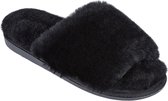 Fluffy Slipper Zwart - Echte Schapenvacht- met flexibele rubberen zool – Maat 40