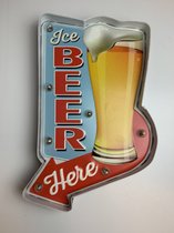 Metalen wandbord "Ice beer here" met led verlichting