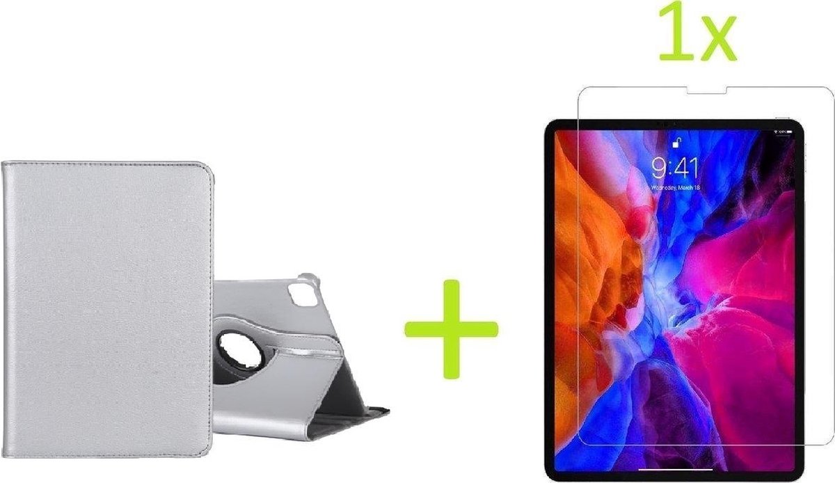Geschikt Voor: Geschikt Voor: iPad Pro 12.9 2018 Multi Stand Case - 360 Draaibaar Tablet hoesje - Tablethoes Zilver + 1x Screenprotector