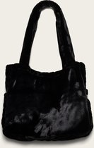 Omay Classic Bag - Schoudertas voor Dames - Shopper Zwart - Faux Fur - 45x10x41 cm - Handmade