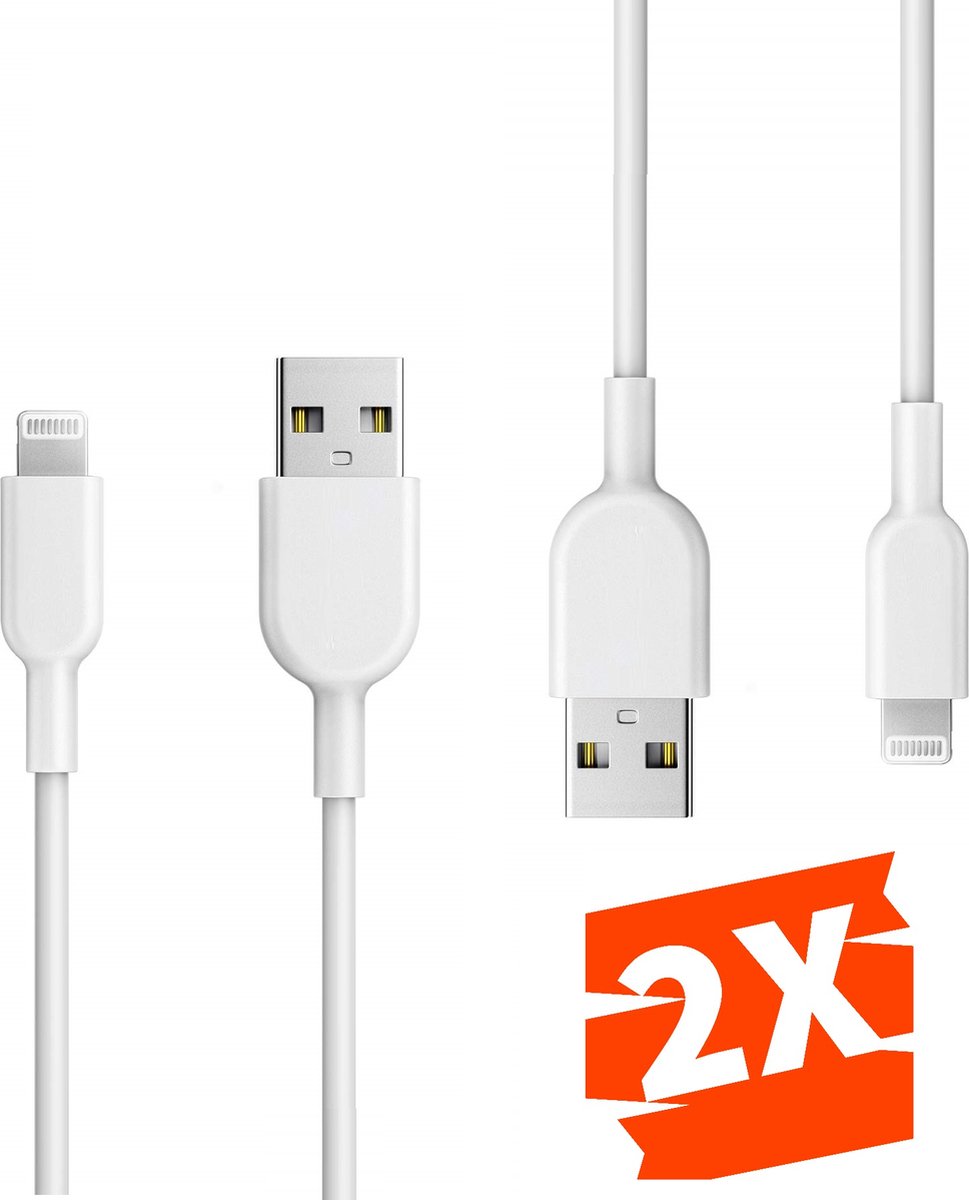 2-PACK iPhone oplader kabel - 1 Meter - Geschikt voor Apple iPhone 6,7,8,X,XS,XR,11,12,13,Mini,Pro Max- iPhone kabel - iPhone oplaadkabel - iPhone snoertje - iPhone lader - Datakabel - Lightning USB kabel