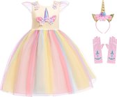 Unicorn Jurk | Eenhoorn Jurk | Prinsessenjurk Meisje | maat 98/104(110) |Verkleedkleren Meisje |Prinsessen Verkleedkleding | Carnavalskleding Kinderen | Haarband |Handschoenen|Geel