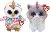 Ty - Knuffel - Beanie Buddy - Enchanted Owl & Asher Cat
