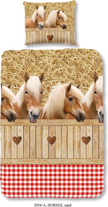 Good Morning Kinderdekbedovertrek "Horses" - Zand - (135x200 cm)