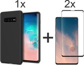 Samsung S10 Plus Hoesje - Samsung galaxy S10 Plus hoesje zwart siliconen case hoes cover hoesjes - Full Cover - 2x Samsung S10 Plus screenprotector