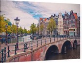 Hollandse grachtenpanden aan een Amsterdamse gracht - Foto op Canvas - 60 x 40 cm