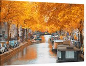 Woonboten op beroemde grachten in herfstig Amsterdam - Foto op Canvas - 60 x 40 cm