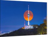 De N Tower op de Namsan berg bij volle maan in Seoul - Foto op Canvas - 60 x 40 cm