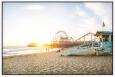 Santa Monica pier bij zonsondergang Los Angeles - Foto op Akoestisch paneel - 90 x 60 cm