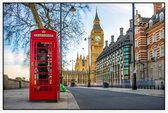 Rode Britse telefooncel voor de Big Ben in Londen - Foto op Akoestisch paneel - 90 x 60 cm