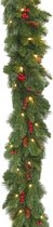 Guirlande 274cm kerst groen met rode bessen en 50 led lichtjes