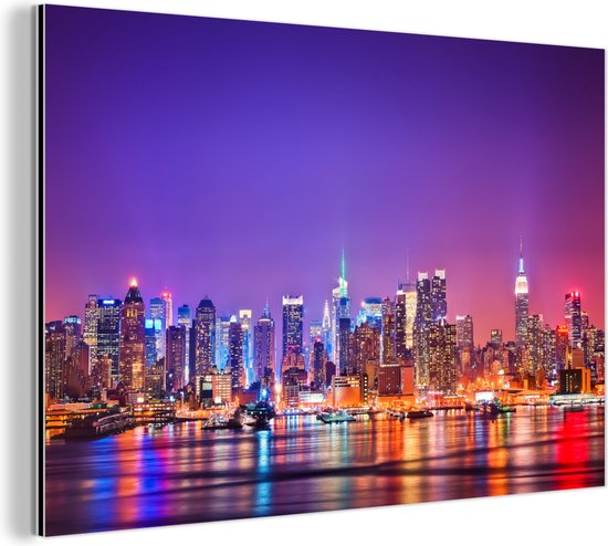 Paarse skyline van New York Aluminium - Foto print op Aluminium (metaal wanddecoratie)