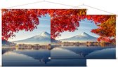 Ochtendmist bij het Kawaguchiko meer bij Mount Fuji in Japan - Foto op Textielposter - 90 x 60 cm