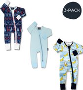 Zipster Blauw 3 stuks - Baby Romper - Zachte bamboe - Met 2-way ritssluiting - Maat 62-68 - Perfect Cadeau