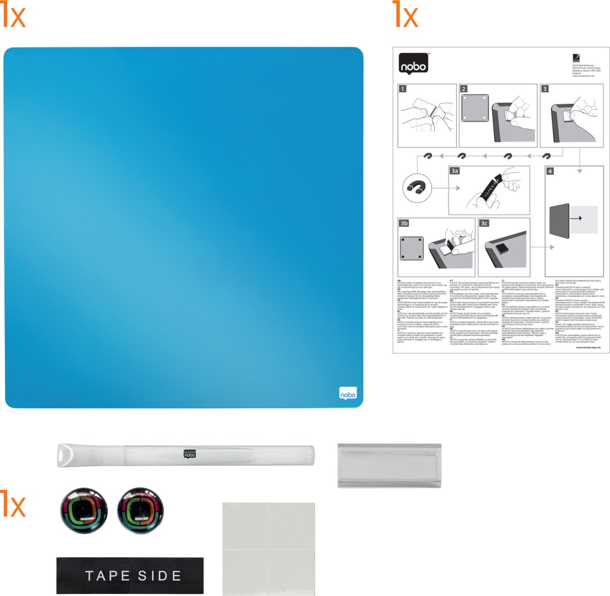 Nobo Droog Uitwisbaar Mini Magnetisch Whiteboard - Inclusief Whiteboard Marker, Magneten en Montagestickers - 36 x 36 cm - Blauw thumbnail 5