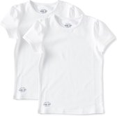 Little Label Ondergoed Meisjes - Meisjes T shirt Maat 110-116 - Wit - Zachte BIO Katoen - 2 Stuks - Basic t shirt meisjes - Ondershirt