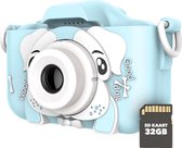 Exilien Digitale HD Kindercamera – Met 32 GB Micro SD card - Blauw Fototoestel - 2,7 inch Scherm - Vlogcamera met 1080p videofunctie - Hondenprint