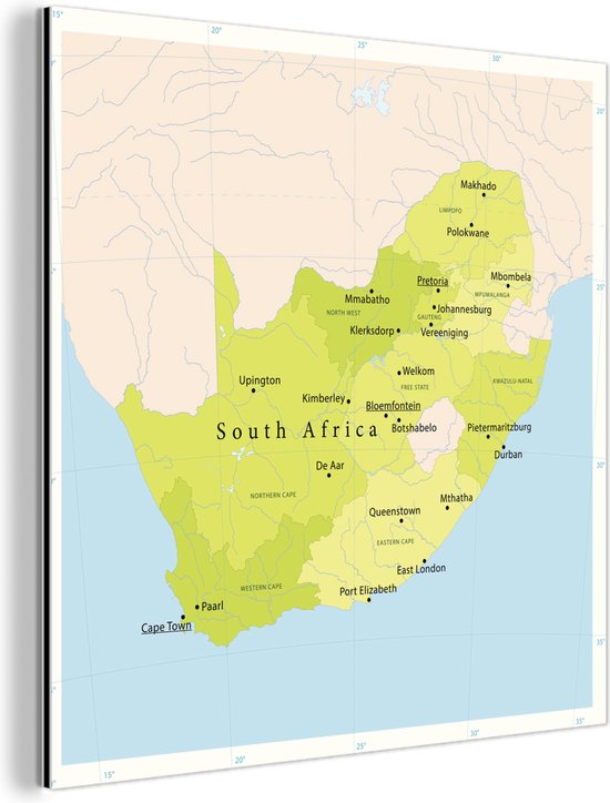 Tekening van een groene kaart van Zuid-Afrika aluminium-m - Foto print op Aluminium (metaal wanddecoratie)