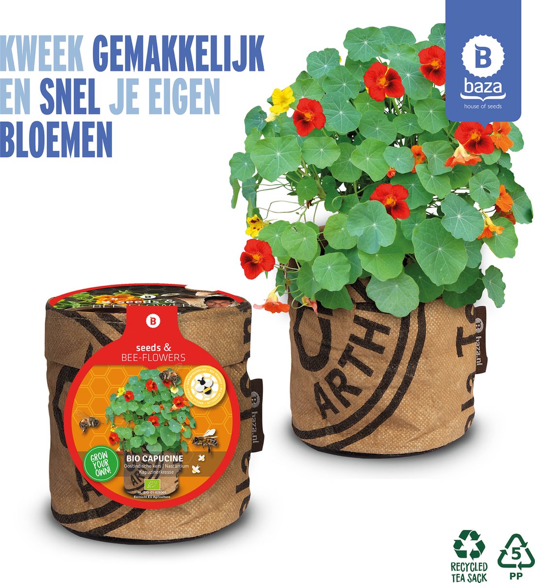Seeds & BEE-Flowers kweekset Oostindische kers / BIO/ gerecycled/ cadeau idee