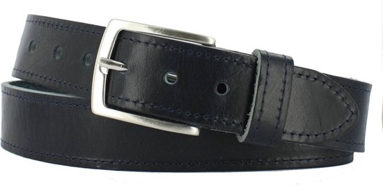 Leren Riem | 4cm breed | Riemmaat: 95cm (totale lengte: 110cm) | 100% echt leer | Kleur: navy | Nikkelvrije gesp