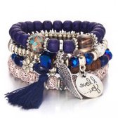 Armbandenset Bohemian- 4 stuks- met glaskralen in diverse kleuren en modellen-One size-Musthaves