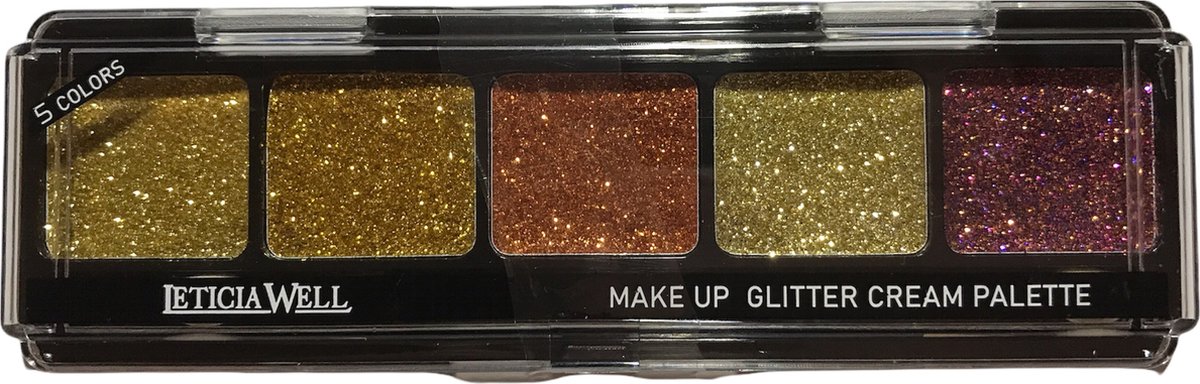 LETICIA WELL Glitter Cream Make-up Palette Ogen en Lippen 5 tinten goud koper paars nummer 02