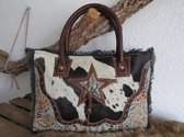 hand/schoudertas van canvas (leer/vacht)
