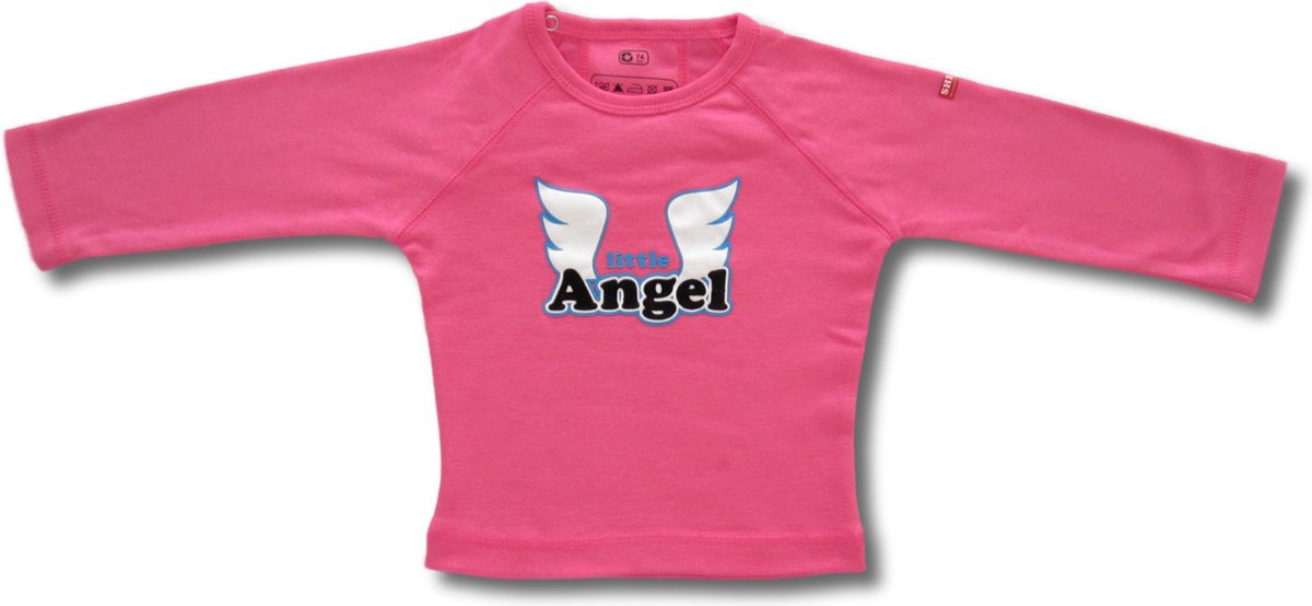 Twentyfourdips | T-shirt lange mouw baby met print 'Little angel' | Roze | Maat 62 | In giftbox