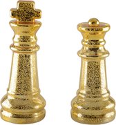 Led decoratie schaakset Koning en Koningin goud met led 19 CM