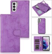 Bookcase Samsung Galaxy S21 | Hoogwaardig Pu Leren Telefoonhoesje | Lederen Wallet Case | Paars