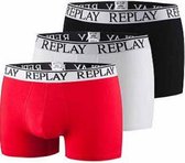Replay - Heren Boxershort 3-Pack Basic Boxers - Rood/Grijs/Zwart - Maat L