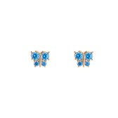 Blauwe vier diamanten Vlinder Oorbellen - Dottilove - 14K Goud Verguld - Oorknoppen - Sieraden