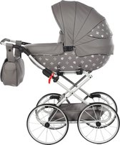 Tako Mini Imperial Vintage Poppen Kinderwagen incl. Tas, aluminium frame, met o. a. zonnekap luiertas en 3-punts veiligheidstuigje,  Grijs Zilver