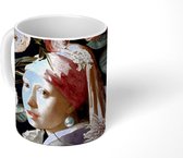 Mok - Koffiemok - Meisje met de parel - Bloemen - Vermeer - Pastel - Kunstwerk - Schilderij - Oude meesters - Mokken - 350 ML - Beker - Koffiemokken - Theemok