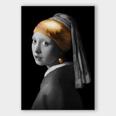 Poster Meisje met de Parel Goud - Dibond - 70x100 cm - Meerdere Afmetingen & Prijzen | Wanddecoratie - Interieur - Art - Wonen - Schilderij - Kunst