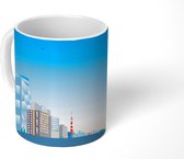 Mok - tekening van Tokyo onder een blauwe hemel - 350 ML - Beker