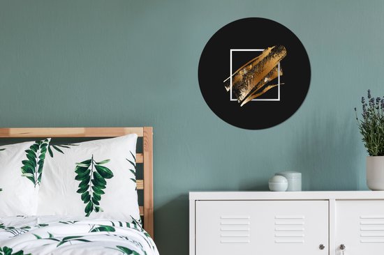 Bandes de peinture dorées sur fond noir Sticker mural cercle mural - 50x50 cm - peinture ronde - cercle papier peint - cercle mural - cercle vivant - autocollant & découpe ronde