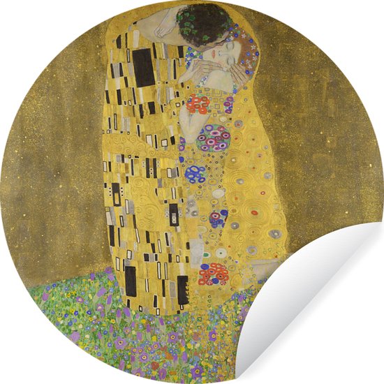 WallCircle - Muurstickers - Behangcirkel - De kus - Gustav Klimt - ⌀ 120 cm - Muurcirkel - Zelfklevend - Ronde Behangsticker XXL