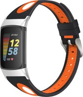 Siliconen Smartwatch bandje - Geschikt voor  Fitbit Charge 5 sport gesp band - zwart/oranje - Strap-it Horlogeband / Polsband / Armband