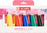 Acrylic set 6 kleuren 75 ml tubes acrylverf