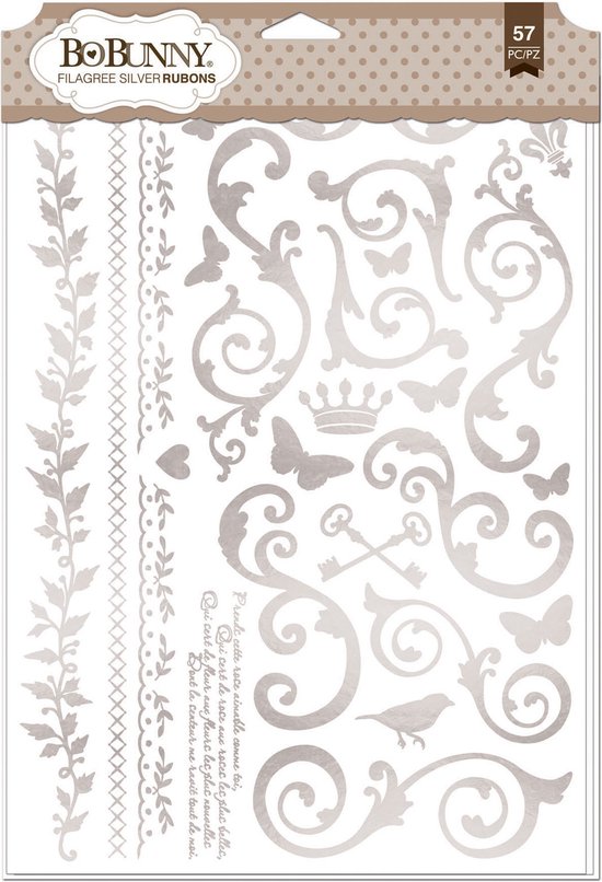 Scrapbook papier - Bo Bunny foil rubon silver filagree