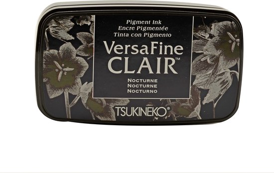 Zwart VersaFine Clair Nocturne stempelkussen met bloemenprint.