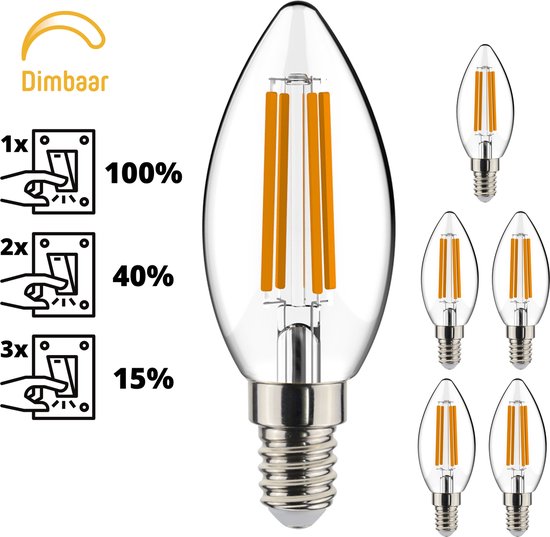 Proventa LED Lampen E14 Filament Kaars - Dimbaar zonder dimmer - 5 x C35  Kaarslamp | bol.com