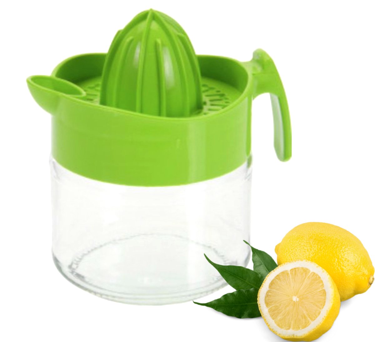 Citroenpers 300 ml - Citruspers - Limoenpers - Citrus knijper - Glazen opvangbak - Citroen zuur - Citroenpers Handmatig - Groen
